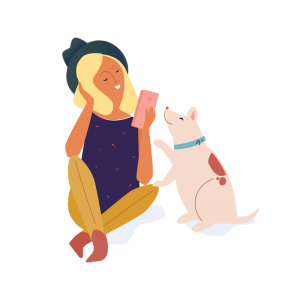 Illustration Dabbl lady with phone and a dog