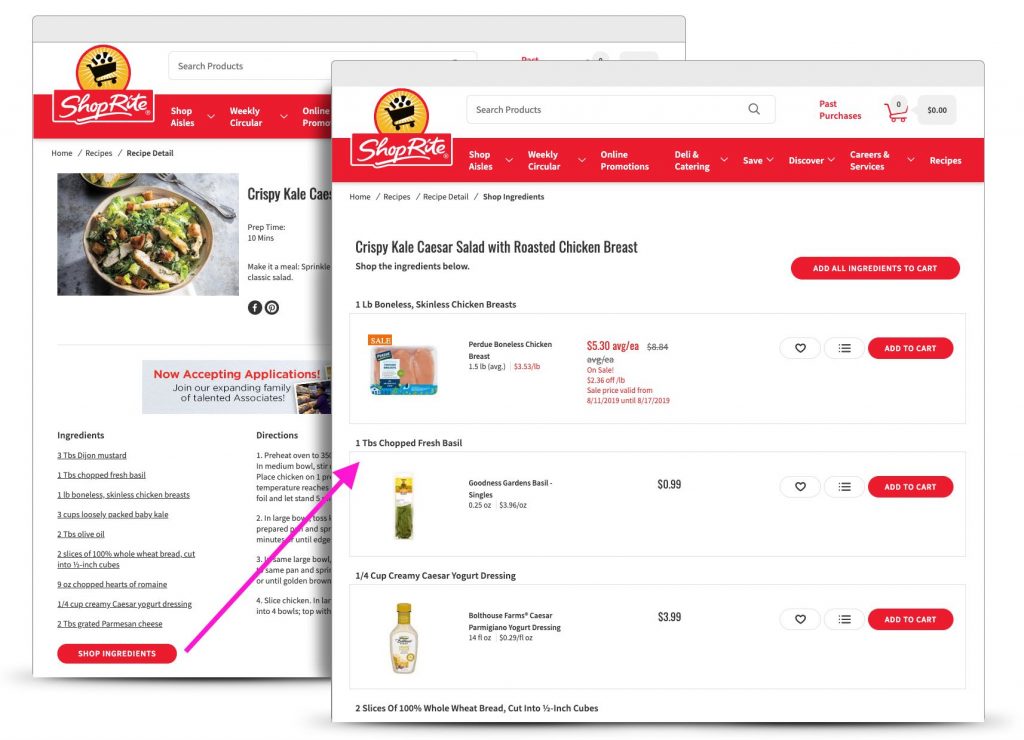 Shoppable recipes on ShopRite.com